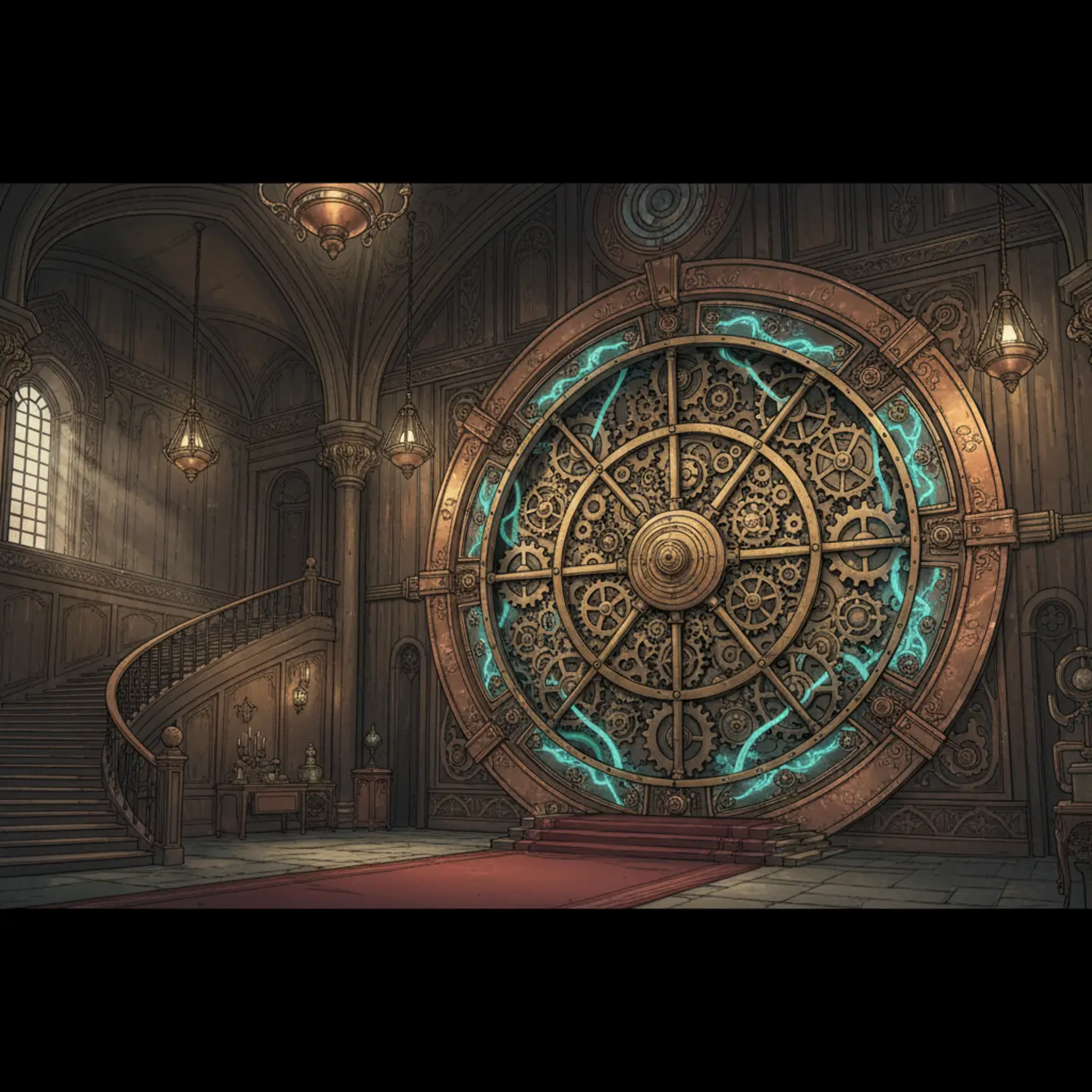 An intricate clockwork vault inside a Victorian manor